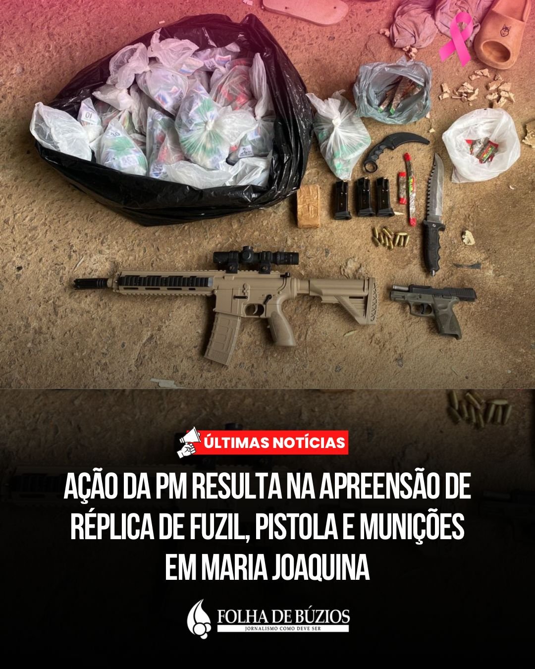 Polícia apreende drogas, armas e réplica de fuzil em operação no bairro Maria Joaquina, em Cabo Frio